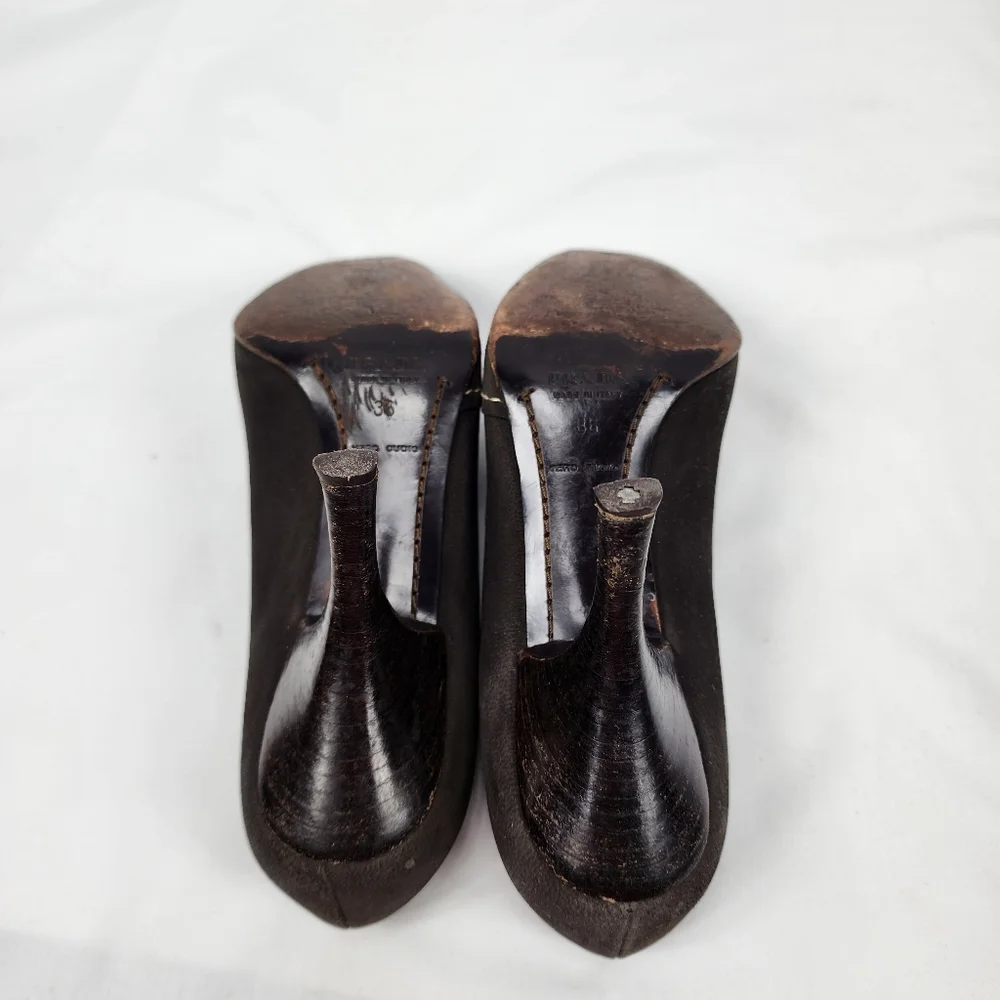 Prada Brown Leather Heels Women's Prada Size 36 US 6 - Picture 6 of 9
